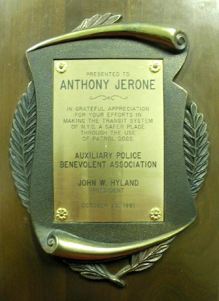 Anthony Jerone's School of Dog Training & Career Inc... plaq